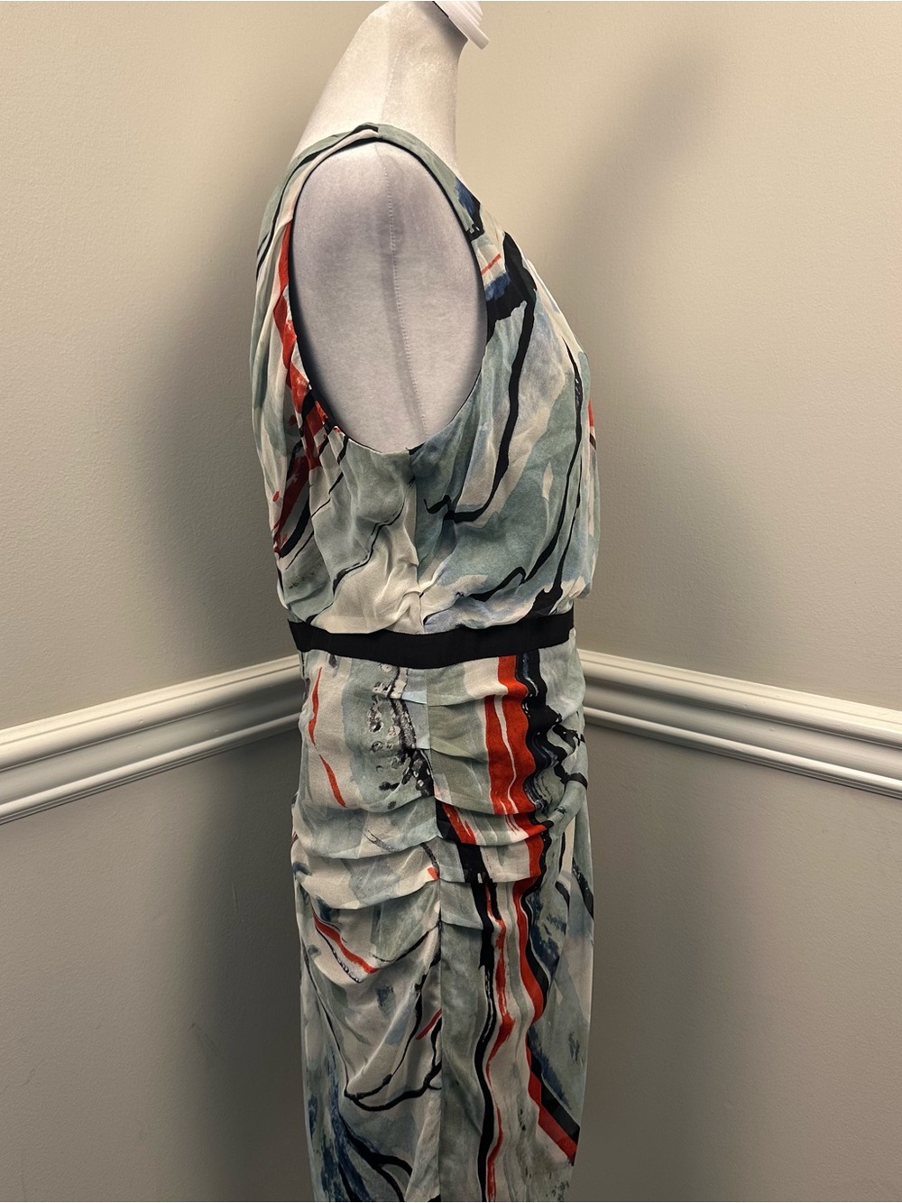 Diane Von Furstenberg Abstract Print Silk Ruched Dress in Multi Colors - Picture 3 of 5